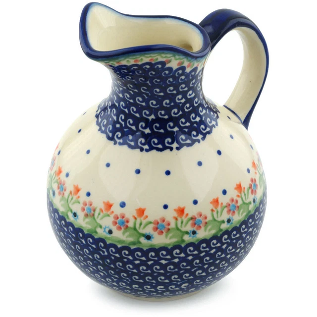 Polish Pottery Pitcher 5 Cup Spring Flowers