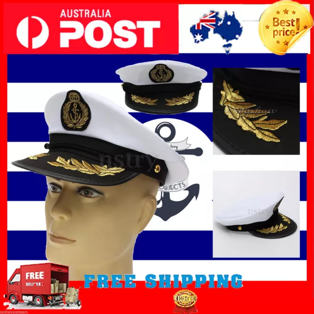 Sea Sailor Yacht Boat Captain Hat Navy Cap Skipper Costume Party Fancy Dress