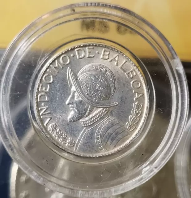 1962 Panama 1/10 Balboa Coin GEM BU  .900 Silver  High Grade