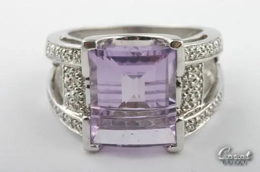 Amethyst Diamant Ring 333 8K Weiß Gold Brillianten Gr 50 Top! -