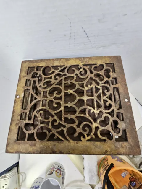 Antique Cast Iron Decorative Floor Register Heat Grate 9.5x10.5 VTG Old Heavy