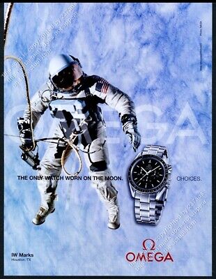 2004 Omega Speedmaster moon watch astronaut color photo vintage print ad