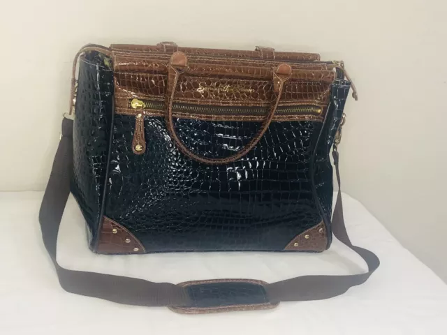 Samantha Brown & Black Croco-Embossed Carry On Bag Grown Luggage Bag