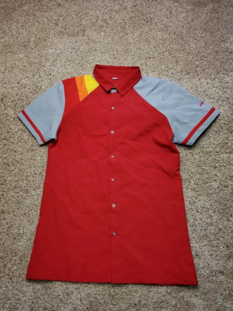 Jollibee Work Shirt Medium Mens Red Button Up Short Sleeve Employee Uniform