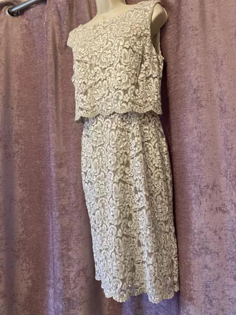 Phase Eight Gold Nude Champagne Lace Party Wedding Mother of Bride Dress Size 12