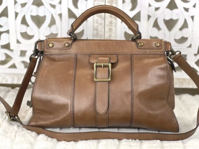 FOSSIL Vtg Revival Satchel Pecan Brown Leather Satchel Crossbody Handbag Purse
