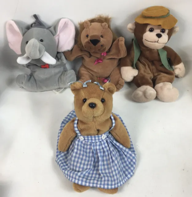 OOAK Wizard Of Oz Set Stuffed Beanies Collection Lot 4 Bear Monkey Elephant Lion