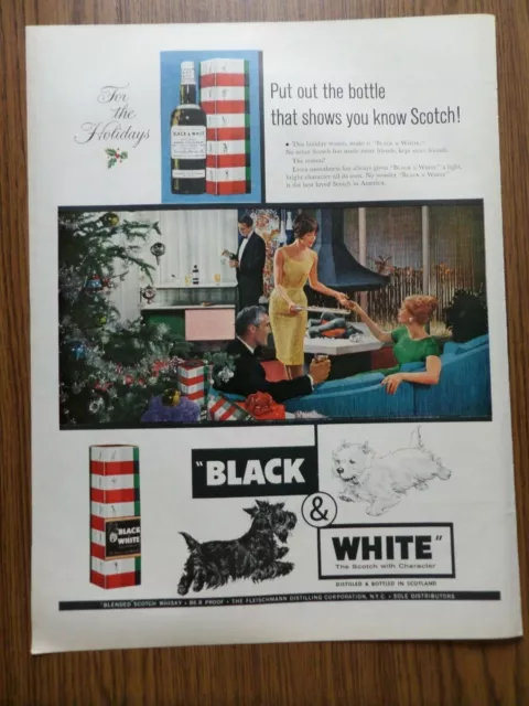 1961  Black White Scotty Scottish Terrier Westie Dog Ad  Christmas Theme