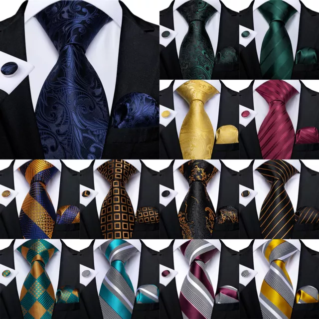 Mens Silk Ties Blue Red Black Gold Paisley Striped Solid Tie Necktie Set Wedding