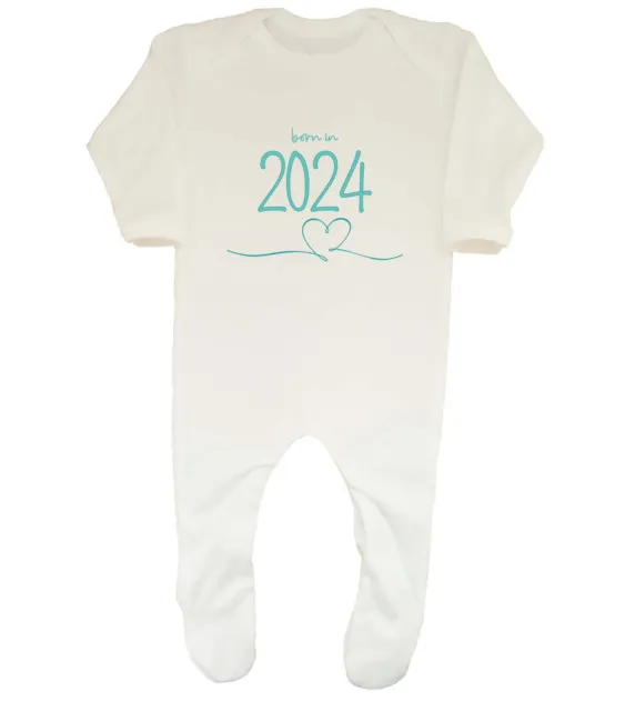 Personalised Born In Baby Grow Sleepsuit Teal Love Heart Announcement Boys Girls