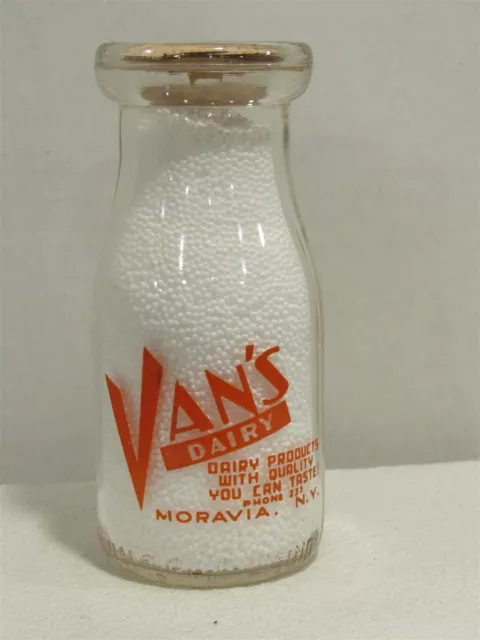 TRPHP Milk Bottle Van's Dairy VanPelt Farm Moravia NY CAYUGA COUNTY Dairy Bar