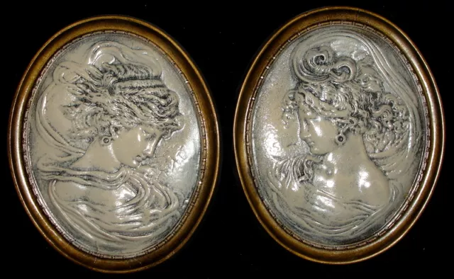 Unique Vintage Wall Plaque Relief Cameo Style Victorian Women Set of 2