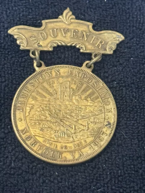 Vintage 1907 Jamestown Exposition Souvenir Medal/Pin Norfolk VA 🇺🇸