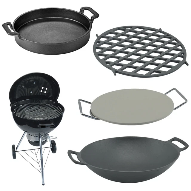 Flash Grillrost-Einsatz BBQ Gusseisen Wok Pizzastein passend für Weber GBS Grill