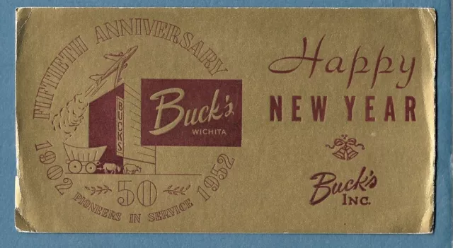 1952 Happy New Year Adv Ink Blotter  BUCK'S Department Store Wichita Ks Kansas