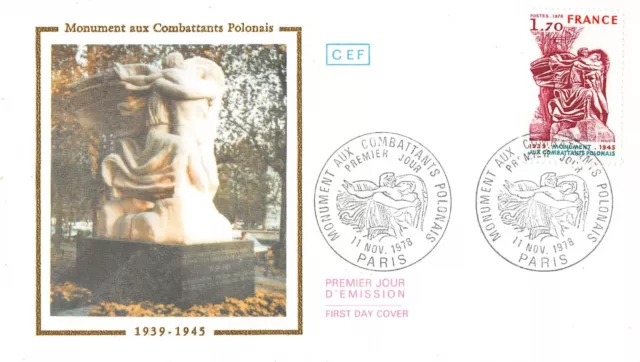 Enveloppe FDC FRANCE MONUMENT AUX COMBATANTS POLONAIS 1978 PARIS n2