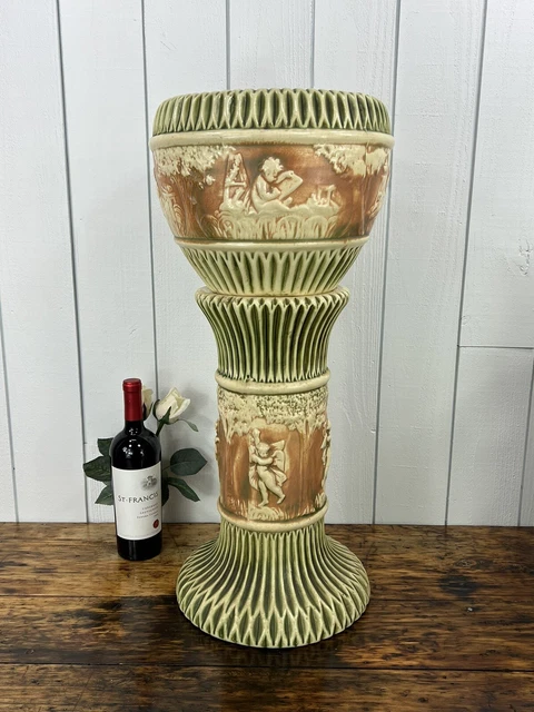 ANTIQUE ROSEVILLE ART Pottery Jardiniere and pedestal DONATELLO cherubs