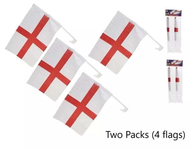 SET of 4 England St George Car Flags 2x 2 Pack Size 38Cm X 25Cm