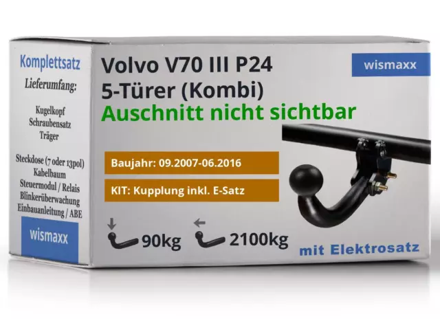 ANHÄNGERKUPPLUNG starr für Volvo V70 III 07-16 +13pol E-Satz Jaeger spezifisch