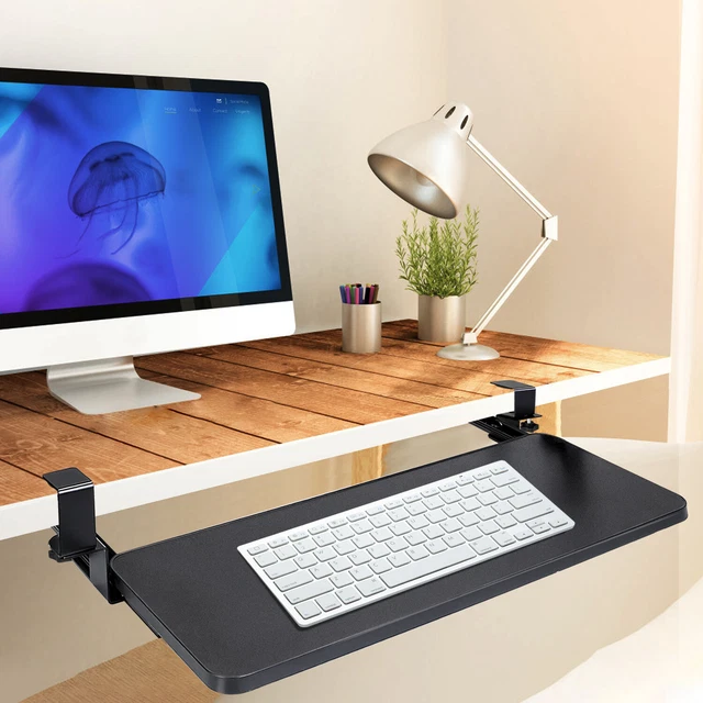 ADJUSTABLE KEYBOARD MOUSE Tray Under Desk Retractable Pull Out Drawer