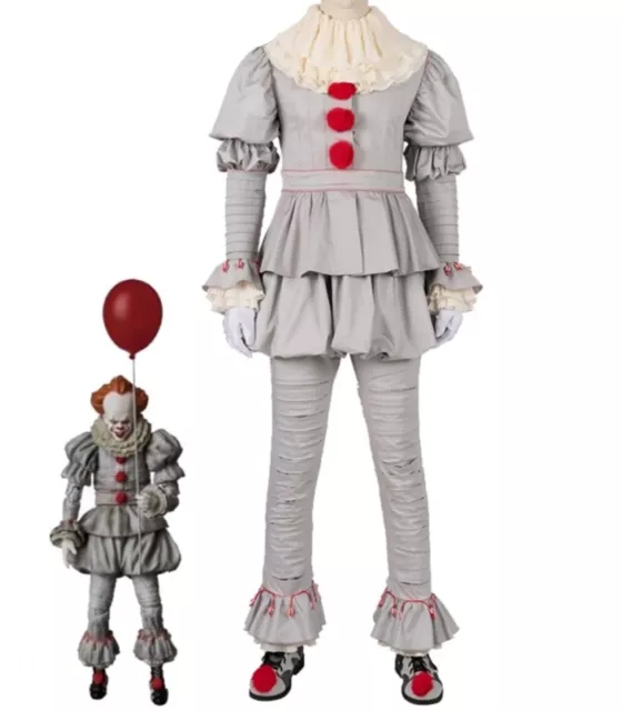 Costume IT cosplay pagliaccio horror clown halloween completo grigio per adulti