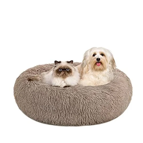 Kimicole Calming Donut Fluffy Dog Bed Cat Bed, Anti Anxiety Cuddler Plush...