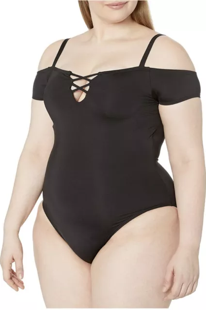 Kenneth Cole Reaction Womens Plus-Size 1X Garden Groove Off Shoulder Swimsuit