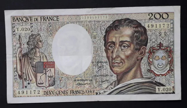 200 FRANCS MONTESQUIEU 1983 Type 1981 ALPHABET Y 020 N°491172