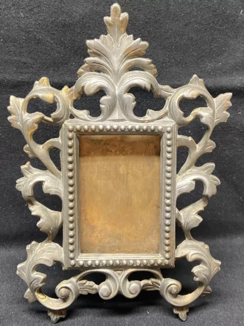 Beautiful Vintage Brass Color Heavy Fancy Ornate Picture Frame with Back Stand