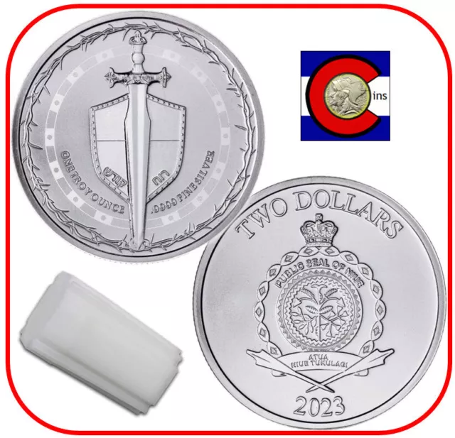 2023 Niue Sword of Truth 1oz Silver $2 Coin - Tube/Roll 20 Coins - Truth Series