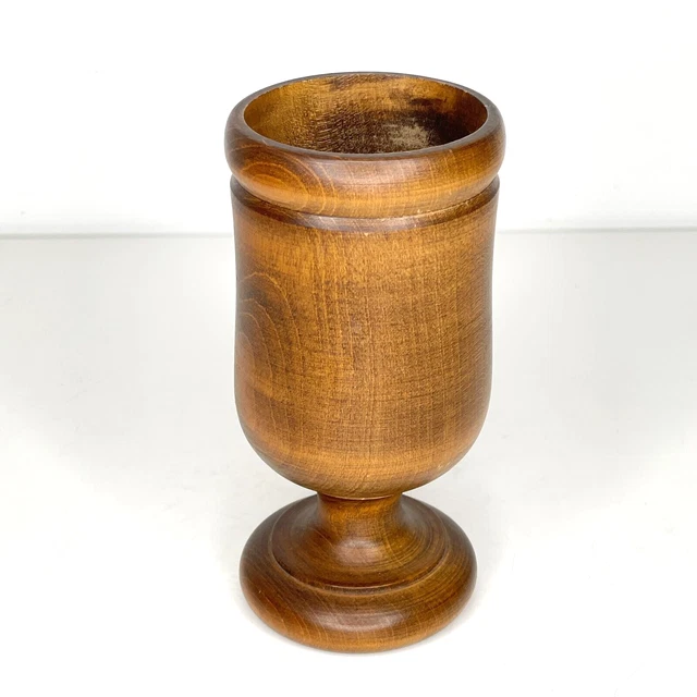 VINTAGE TURNED WOOD Pedestal Vase Wooden Cup Chalice Barware Made in