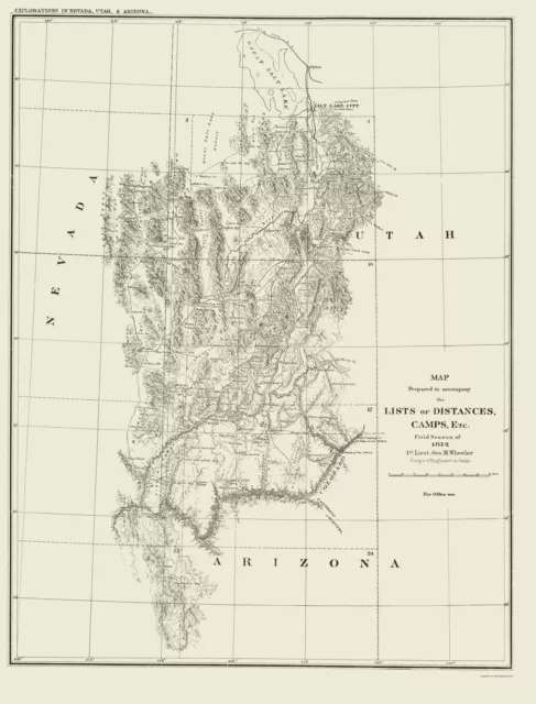 Topo Map - Nevada Utah Arizona Geographical - Wheeler 1872 - 23.00 x 30.22