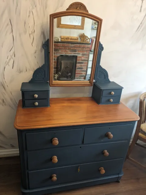 Vintage Blue dressing table with drawers and mirror