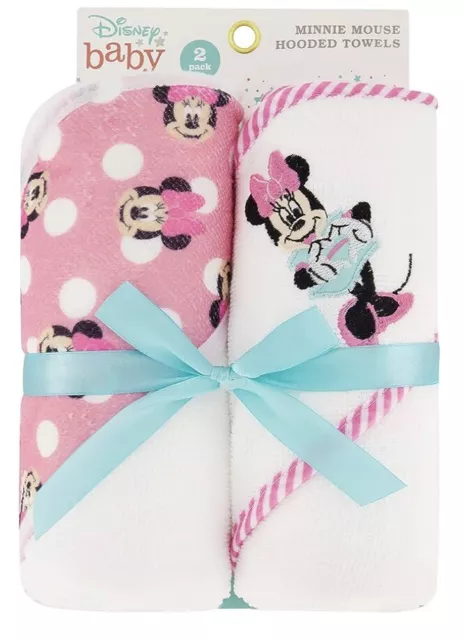 Disney Baby Girl Minnie Mouse Hooded Towel Set of 2 Pink Polka Dot