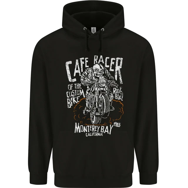 Felpa con cappuccio 80% cotone Cafe Racer teschio moto biker