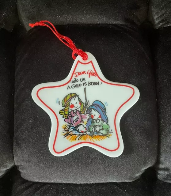 Dear God Star Kids Christmas Ornament Unto Us A Child Is Born Porcelain