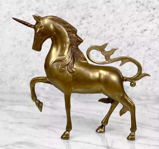 Vintage Hollywood Regency Brass Unicorn Horse Sculpture 3