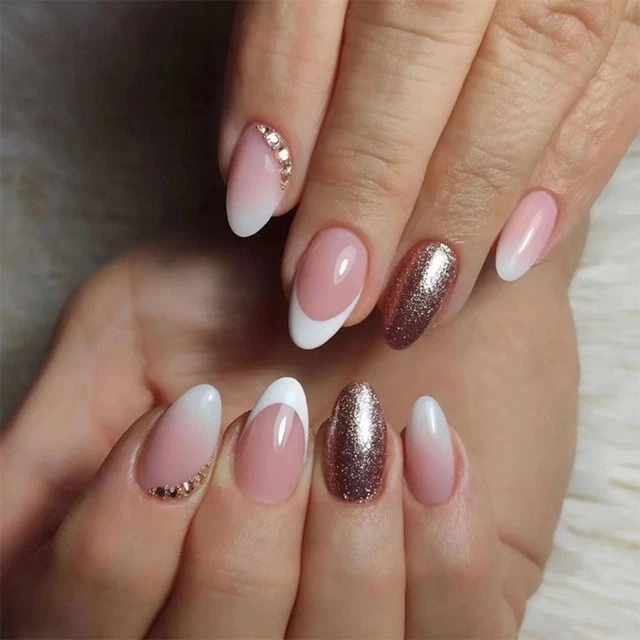 auf Nägel DIY Gefälschte Nials Goldfolie Französisch Falsche Nägel Kurze Mandel