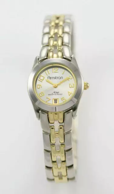 Armitron Now Watch Womens Gold Silver Stainless Date 50m White Battery Quartz