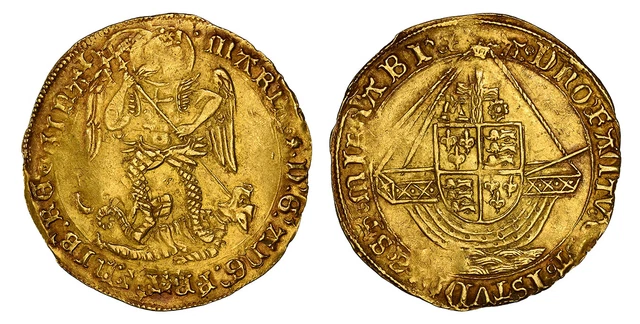 England Mary. (1553-54)-(pomegranate) AV Angel. NGC AU53+. Fr.-194