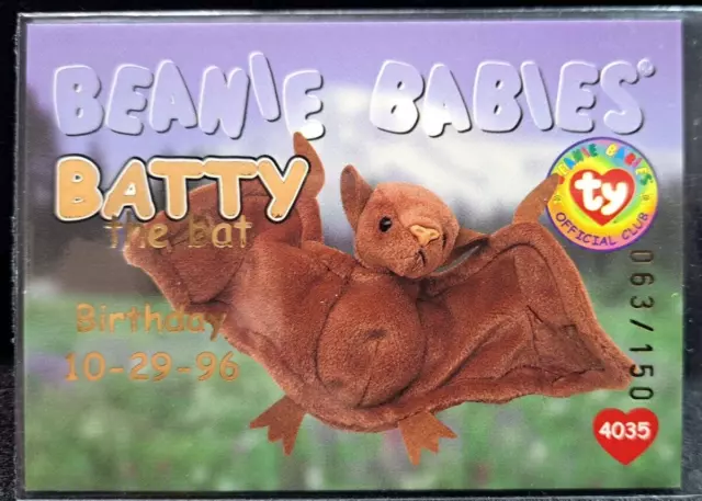 TY Beanie Baby Trading Card, Birthday S1, #26 Batty GOLD # 063/150 -RARE!