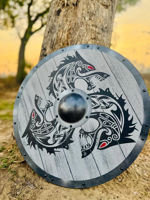 Bouclier Viking Fenrir : Décor Mural Nordique avec Loups - Vikings & Co