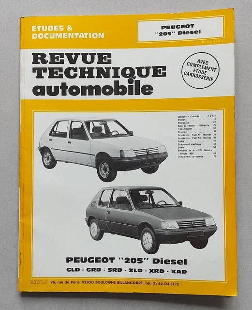 Revue technique Automobile  PEUGEOT 205 Diesel GLD GRD SRD XLD XRD XAD