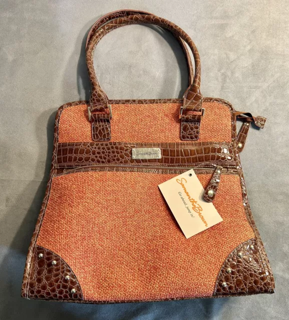 Samantha Brown Bag Croc Style-Dark Brown/Burnt Orange-High Gloss Look-NEW W Tags