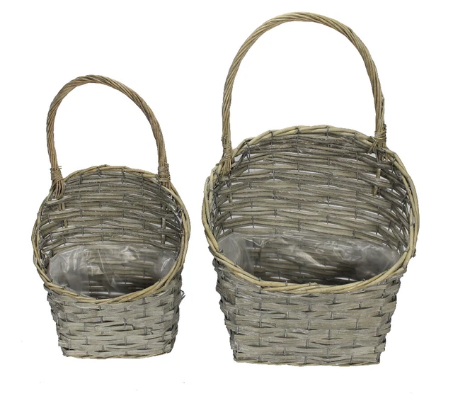 Holz Henkelkorb mit Einsätzen 2er Set - Pflanzkorb Blumenkorb mit Henkel