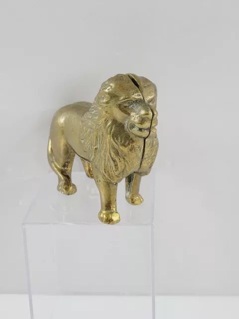 Brass Lion Coin Piggy Bank Cast Vintage