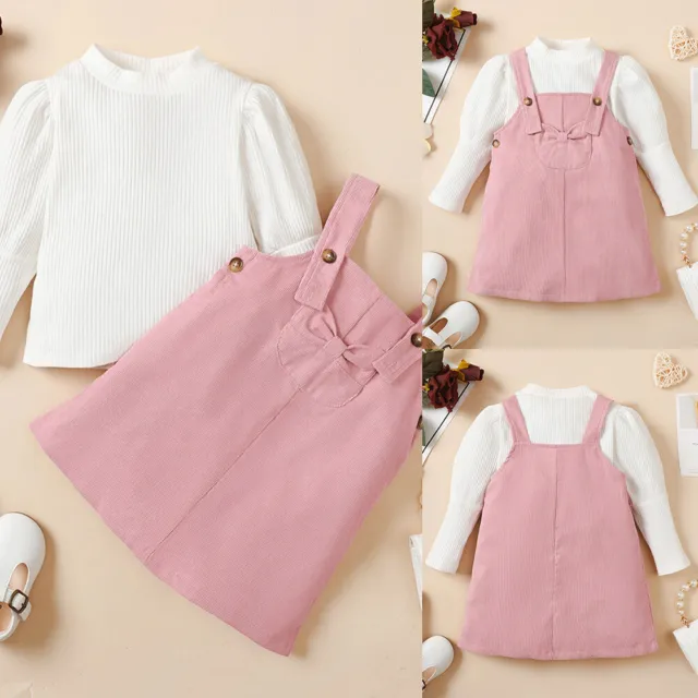 2PCS Infant Baby Girl Cute Solid Jumpsuit Dress Toddler Puff Long Sleeve Romper