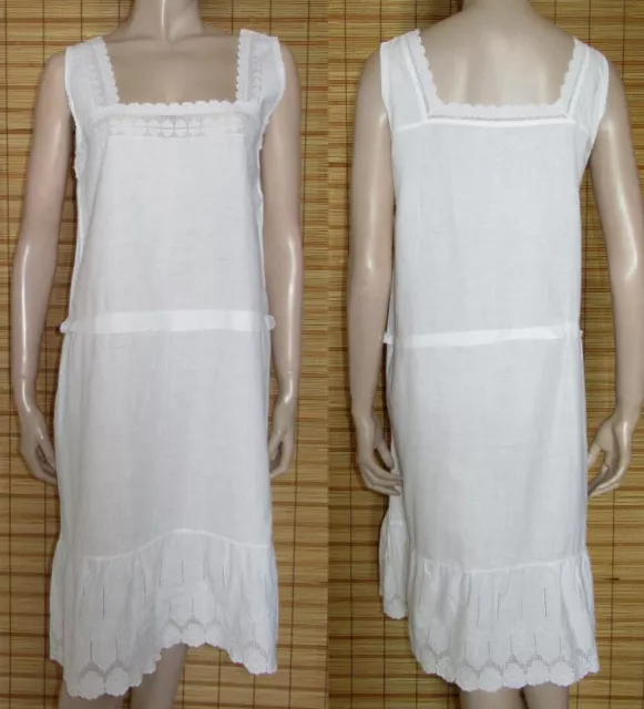 Weisses Nachtkleid - Unterkleid - Spitze - Leinen/Cotton - Antik - Gr. S