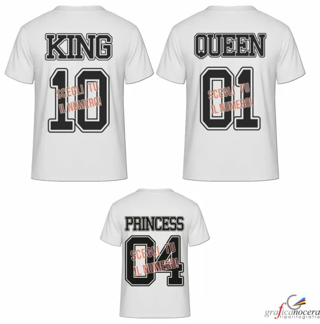 Tris Di Shirt King Queen Princess Con Numero A Scelta Love Family Adulto Bambina