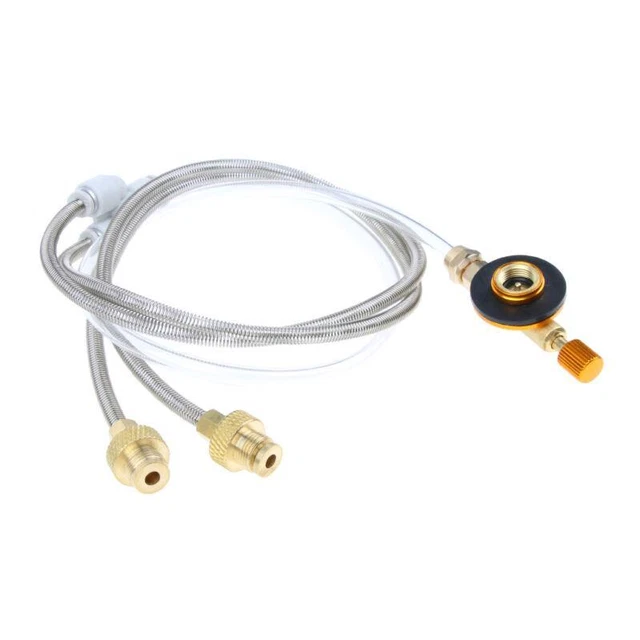 PROPANE FLAT GAS Tank Camping Stove Connector Adapter Dual Hose 2Way